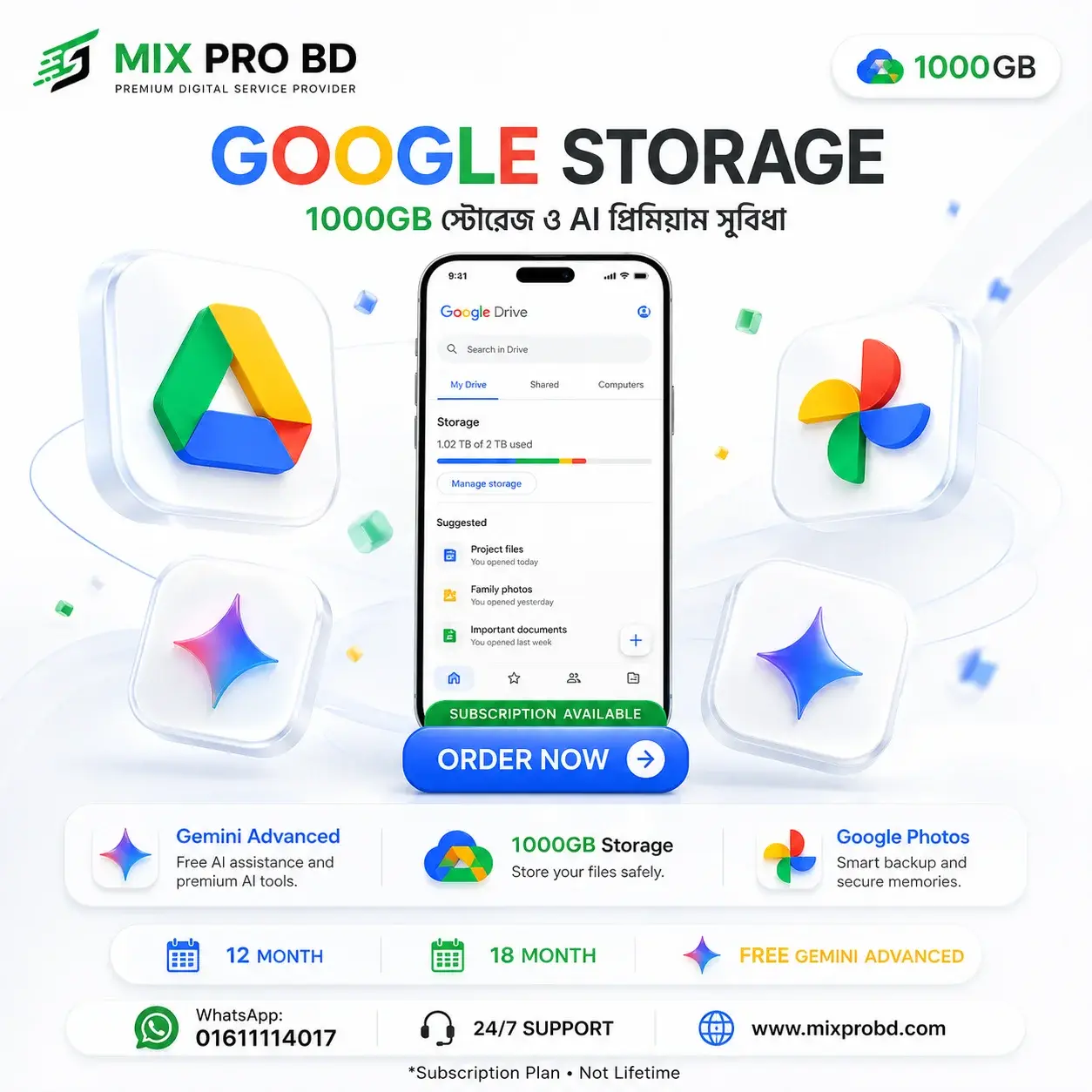 Google-storage Google AI Pro Premium Gemini Subscription Bangladesh MIX PRO BD
